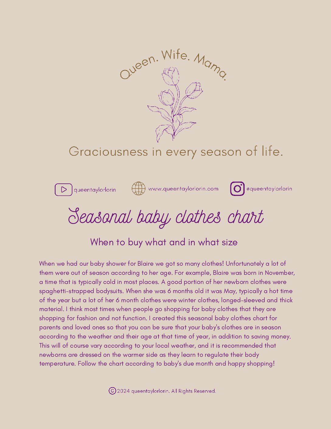 Seasonal baby clothes chart